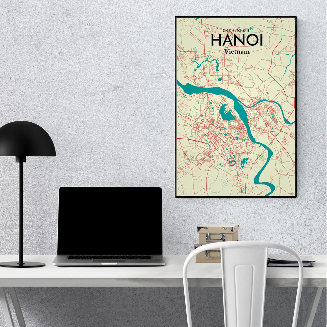 Hanoi City Map In Tricolour - No Frame Print