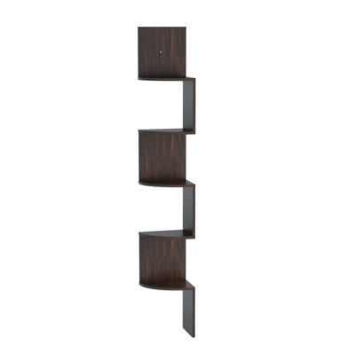 Tablette d'angle flottante à 5 niveaux Aydelis - Tablettes murales en bois pour la décoration de la chambre à coucher et du salon - Bibliothèque suspendue avec quincaillerie incluse