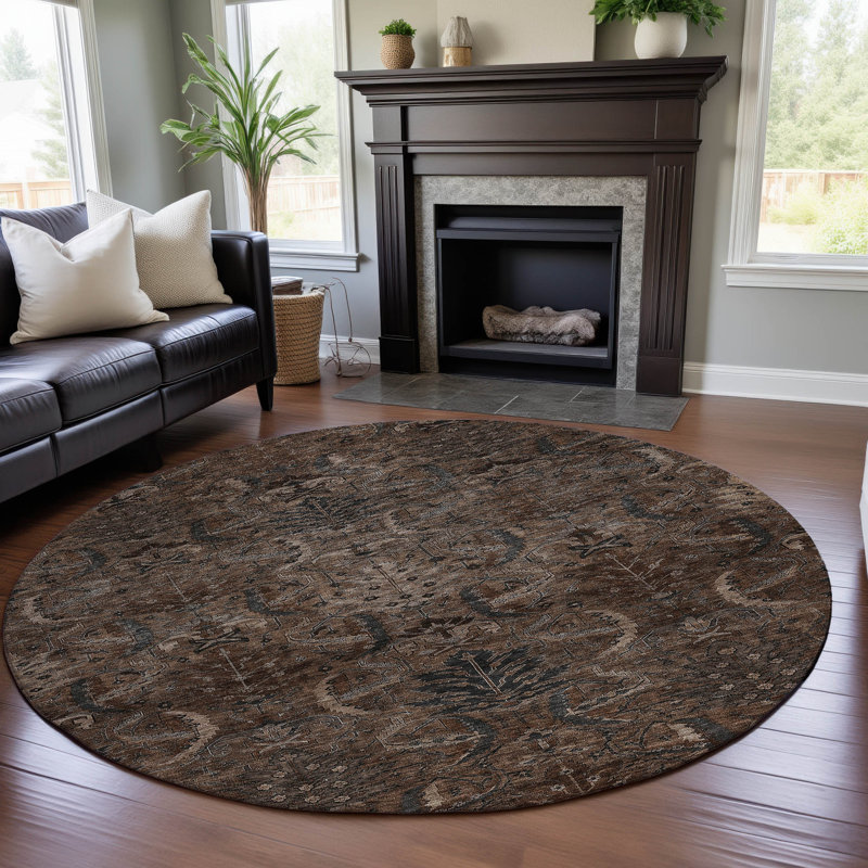 Tapis damassé de qualité supérieure lavable à la machine AMF1082, Rond 8 pi