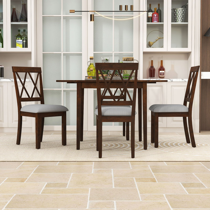 Ensemble de table de salle à manger extensible 5 pièces avec rallonge et 4 chaises rembourrées, Brun