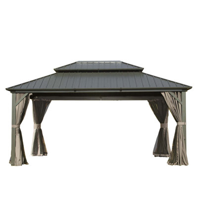 10' X 14' Hardtop Gazebo, Aluminum Metal Gazebo With Galvanized Steel Double Roof Canopy, Curtain And Netting, Permanent Gazebo Pavilion For Patio, Backyard, Deck, Lawn