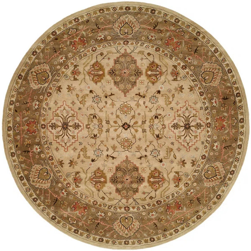 Wool Oriental Area Rug in Beige/Brown, Round 6'
