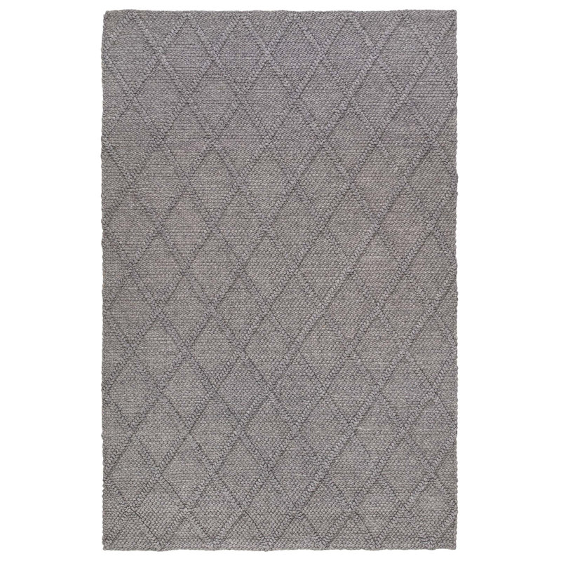 Tapis géométrique rectangulaire gris en laine tissé à la machine Tahar, Rectangle 4 pi x 5 pi 11 po