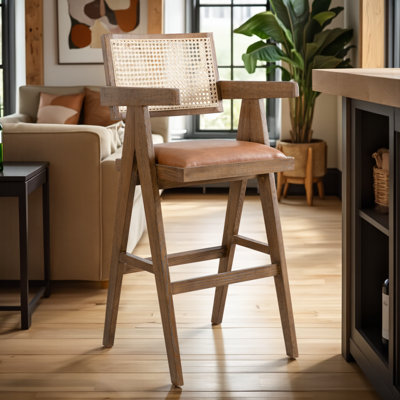 Damyria Solid Wood And Rattan Upholstered Counter Height Or Bar Height Barstool by Bayou Breeze