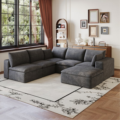 99*103" Cloud Sofa,Corduroy Fabric,Deep Seat Couches,Double-layer design,Removable  Cushion,No Assembly, DIY Combination for Living room, Bedroom,Conference room ,Apartment,Dark Grey
