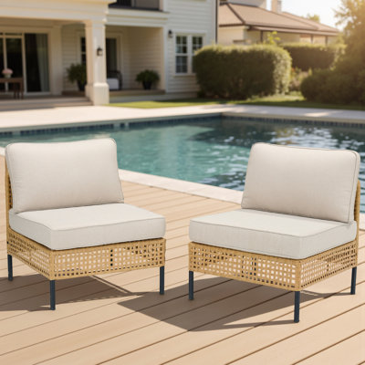 Ensemble de canapé modulaire d'extérieur en osier naturel avec coussins beiges Boho