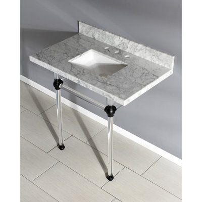 Kingston Brass Templeton 36-Inch Carrara Marble Vanity Top with Clear Acrylic Legs (8-Inch, 3-Hole)