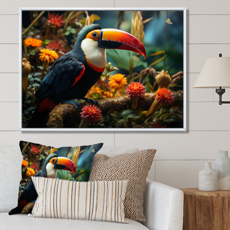 Toco Toucan South America Jungle Symphony I - Animals Wall Decor, H 16 po x l 32 po x P 1 po, Cadre flottant blanc