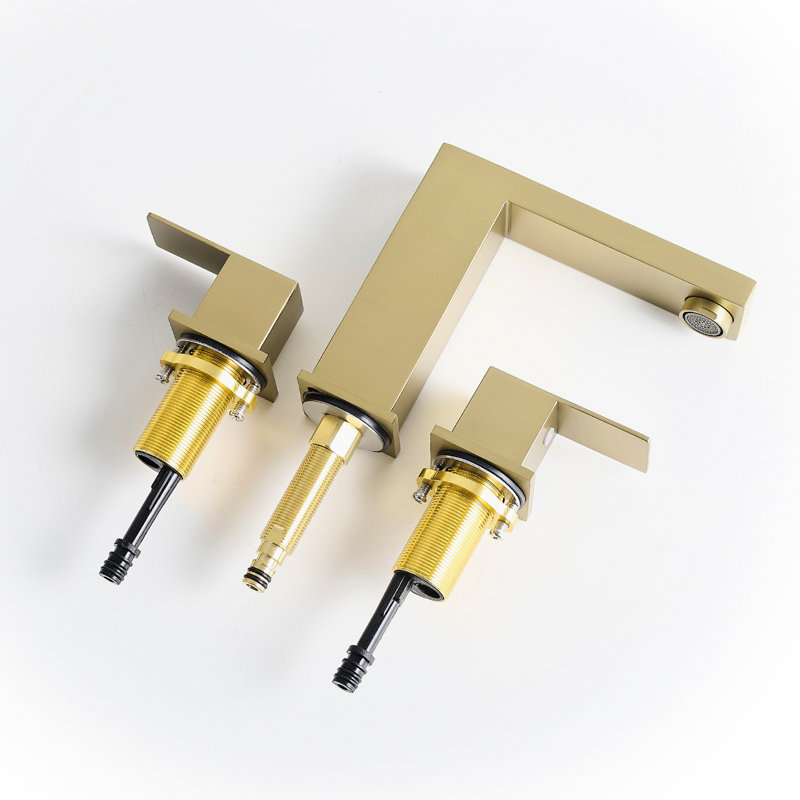 Brushed Gold 8 Inch Widespread Basin Faucet For Bathroom, 3 Holes, Double Lever Handles, Manual Operation, Side , Cartridge Valve, Handle, Deck - Mounted, Contemporary Design Hole Mixer Tap Bathroom