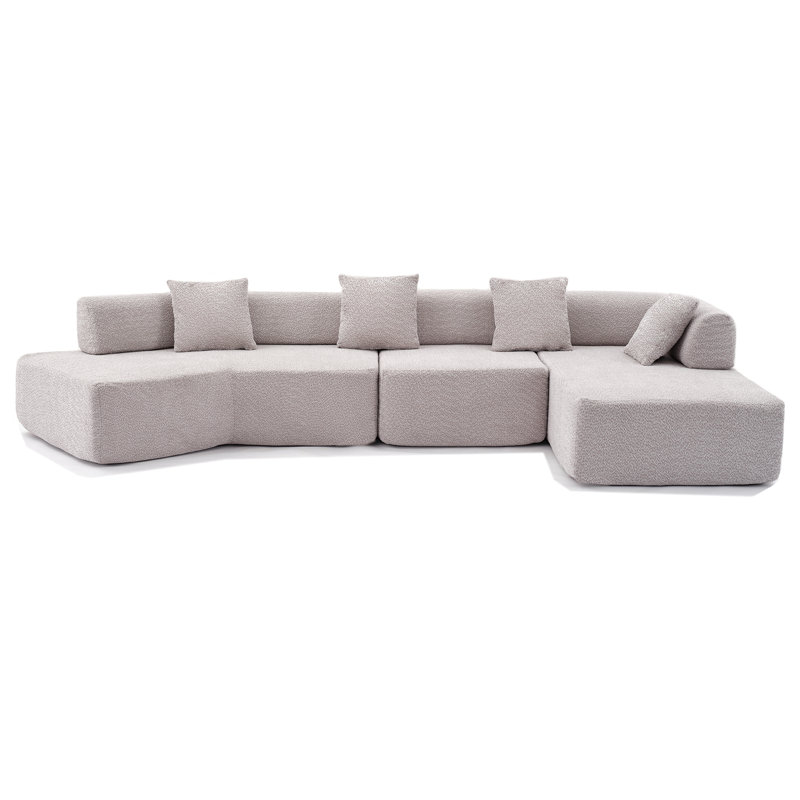 Canapé moderne en L de 140 po, sans assemblage requis, canapé modulaire, canapé avec méridienne, canapé rembourré en mousse gratuit