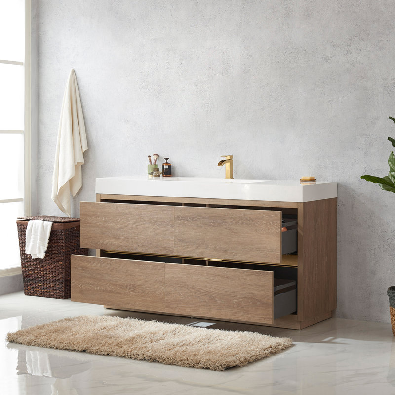 Ensemble de meuble-lavabo simple 60 po Huesca, Chêne nord-américain, Blanc