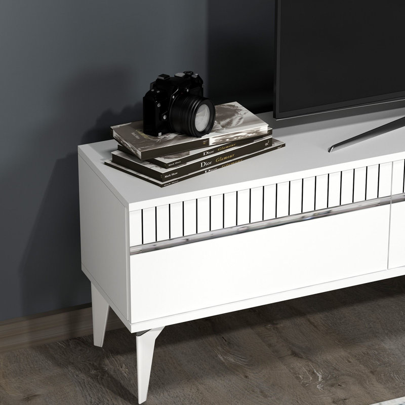 Olivia Unfinished TV Stand for TVs up to 70", White/Silver
