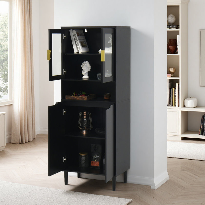 Grande armoire de rangement en verre trempé avec panneau réglable et 4 portes, Noir