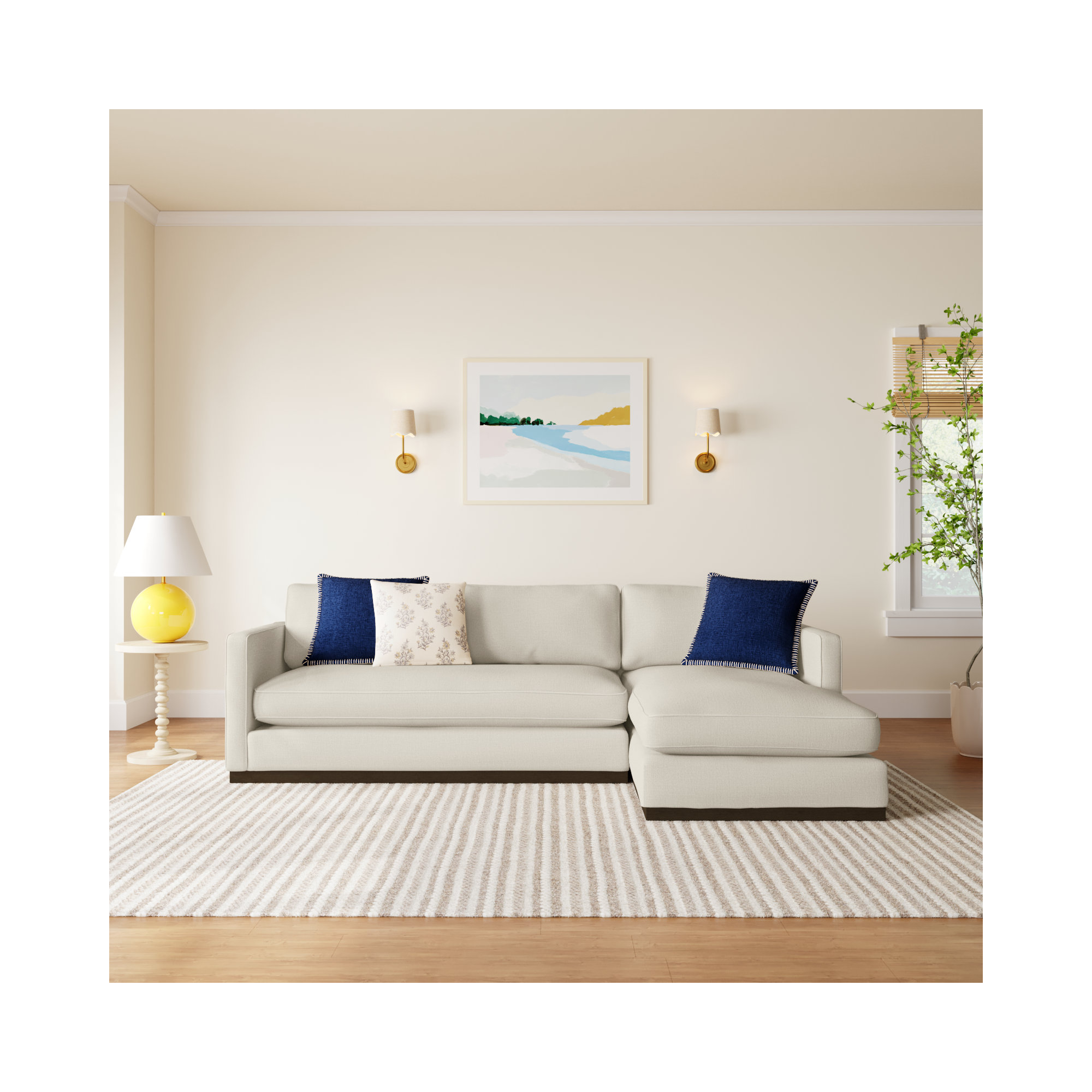 Bobbi Upholstered Chaise L-Sectional, Effie Linen Performance Linen, Right Hand Facing