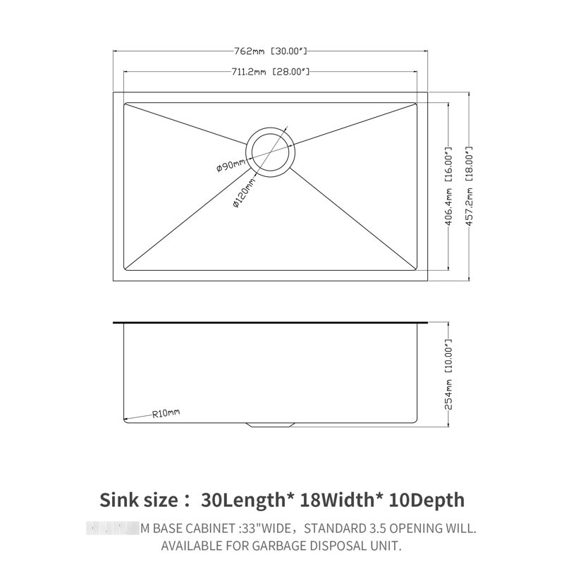 Gunmetal Black Undermount 30"X18"X10" Sink - 16 Gauge Stainless Steel, With Efficient Drain And Long-Lasting Coating X-Shaped Water Guide Construction