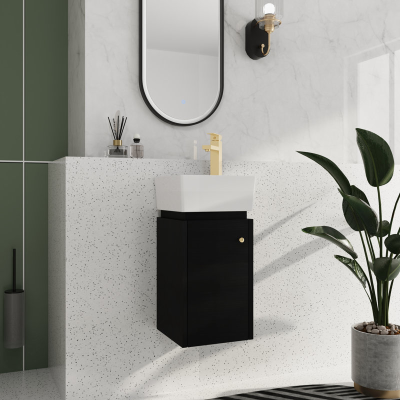 12" Wall Mounted Corner Single Bathroom Vanity with Ceramic Top