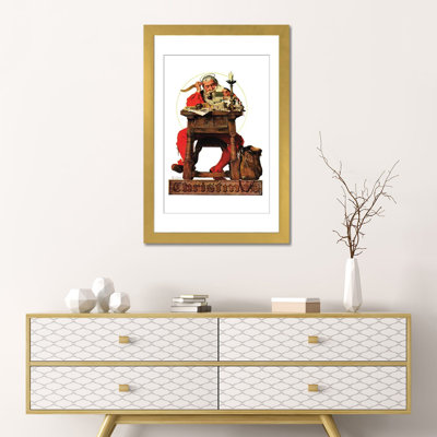 Père Noël à son bureau - reproduction d'art murale - papier d'art encadré