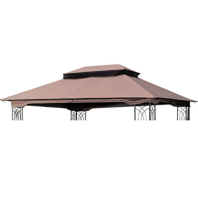 13X10 Ft Patio Gazebo Canopy Replacement - , Brown Waterproof Fabric Double Roof Protected Cover