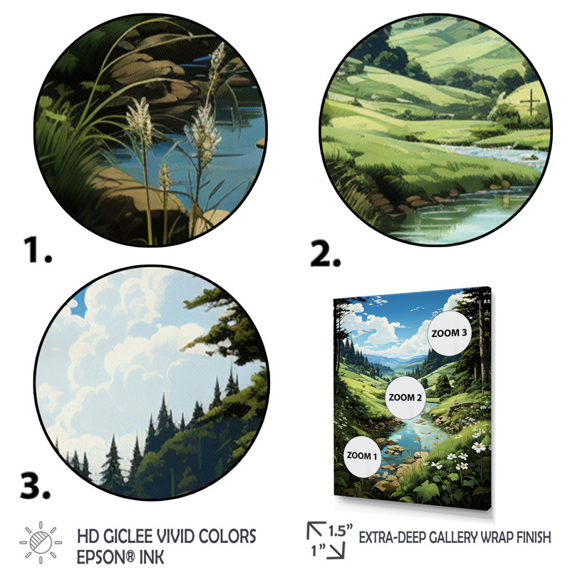 «Countryside Emerald Lake In I», reproduction sur toile, Encadrement doré, H 40 po x l 30 po x P 1,5 po
