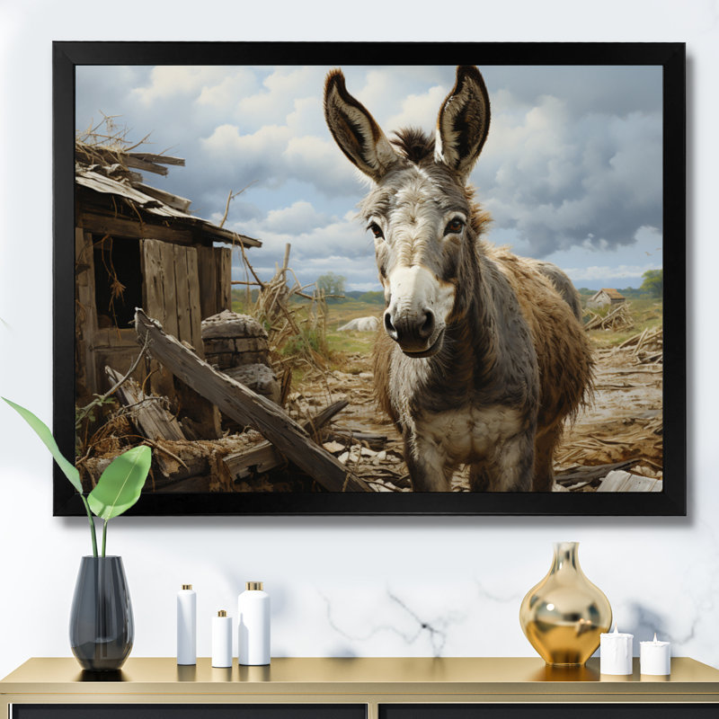Donkey Day At Farm II, reproduction d'art sur toile, H 30 po x l 40 po x P 1,5 po, Cadre simple noir