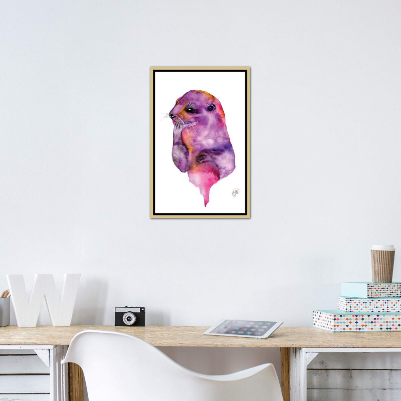 Loutre, art sur toile, H 26 po x l 18 po x P 1,5 po, Toile encadrée d'or