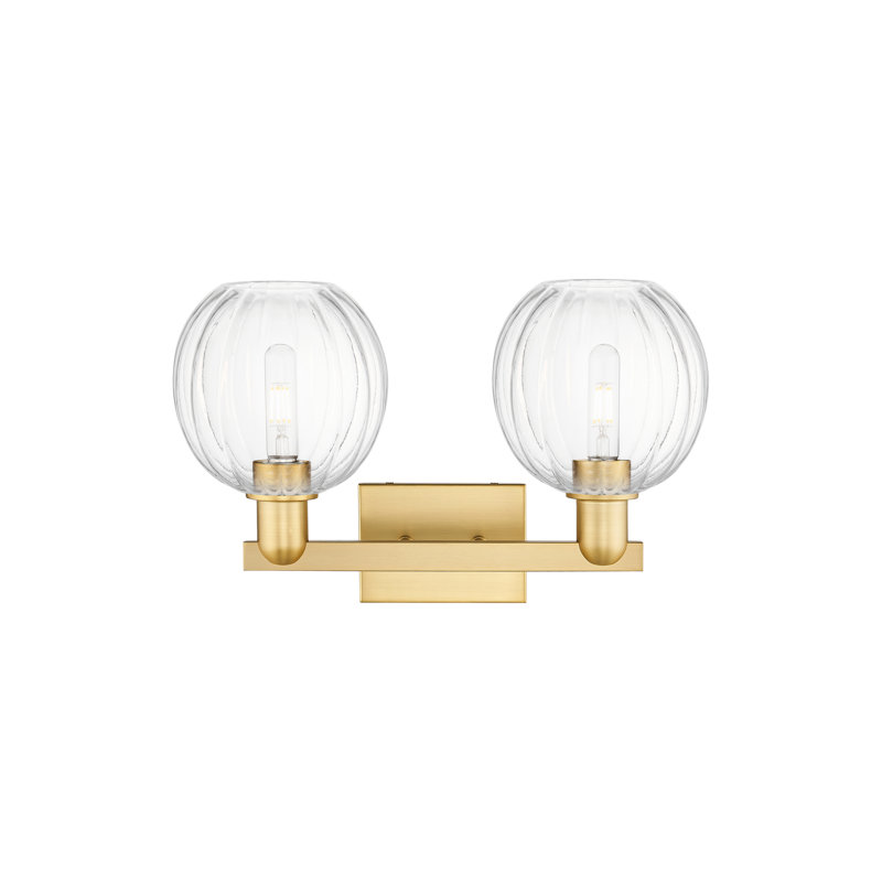 Eldon - Éclairage pour meuble-lavabo à abat-jour sphérique 16 po 2 lumières, Transparent, Or satiné