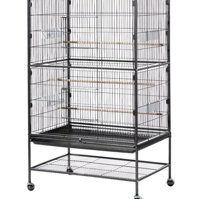 Cage à oiseaux 31,5 po x 20,5 po en fer forgé 52 po, plateau plat, avec perchoirs, plateau et mangeoires, pour fer à repasser canari, perroquet en plastique coulissant