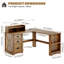 Bureau d'ordinateur en L avec tiroirs de rangement et bibliothèque, poste de travail de bureau à domicile avec charge USB et lumière DEL-250773503