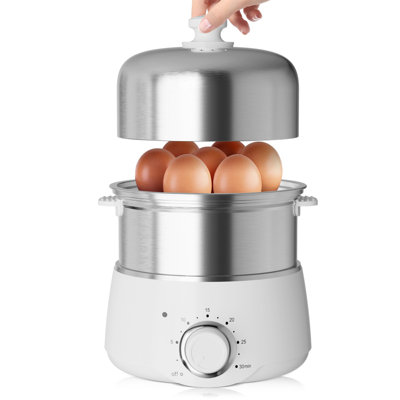 Electric Rapid Egg Cooker, 350W Dual-Layer Stainless Steel Rack for Soft, Medium, Hard Boiled, Poacher, Omelette Maker Egg Poacher with 30-Mins Timer, Auto Shut Off, 14-Egg Capacity