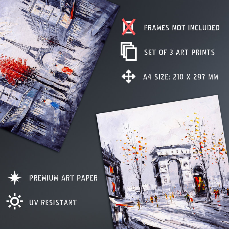 Paris In Winter Oil Paintings 3-Piece Set Unframed Wall Art Prints Living Room Aesthetic Eiffel Tower Arc De Triomphe