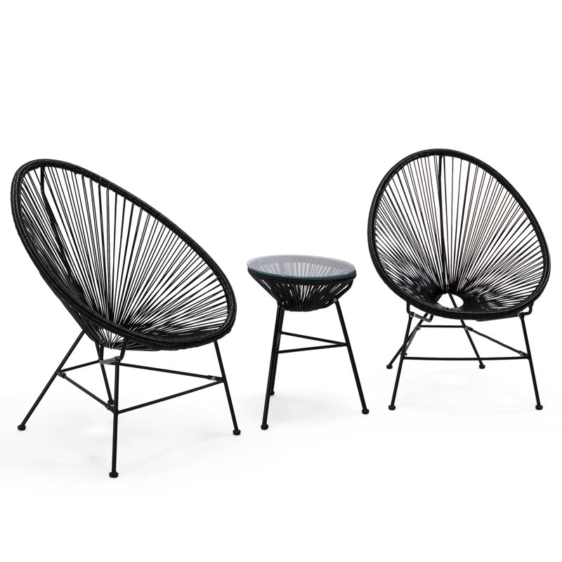 Chaise longue d'extérieur 3 pièces avec plateau en verre Chelsea-May Montara, Noir