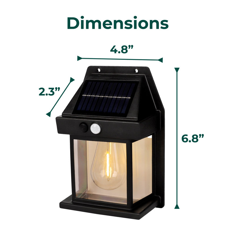 Matte Black Solar LED Outdoor Wall Lantern with Motion Sensor, 4-Pack