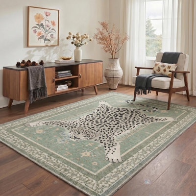 Tapis vert à imprimé léopard Alinda