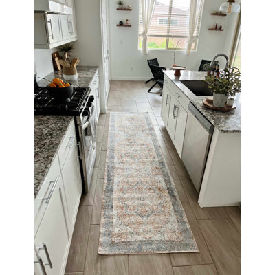 Medallion Design Performance Gray/Brown/Blue Machine Washable Area Rug