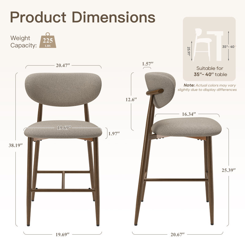 Tabouret de bar rembourré avec structure en métal massif, Chameau