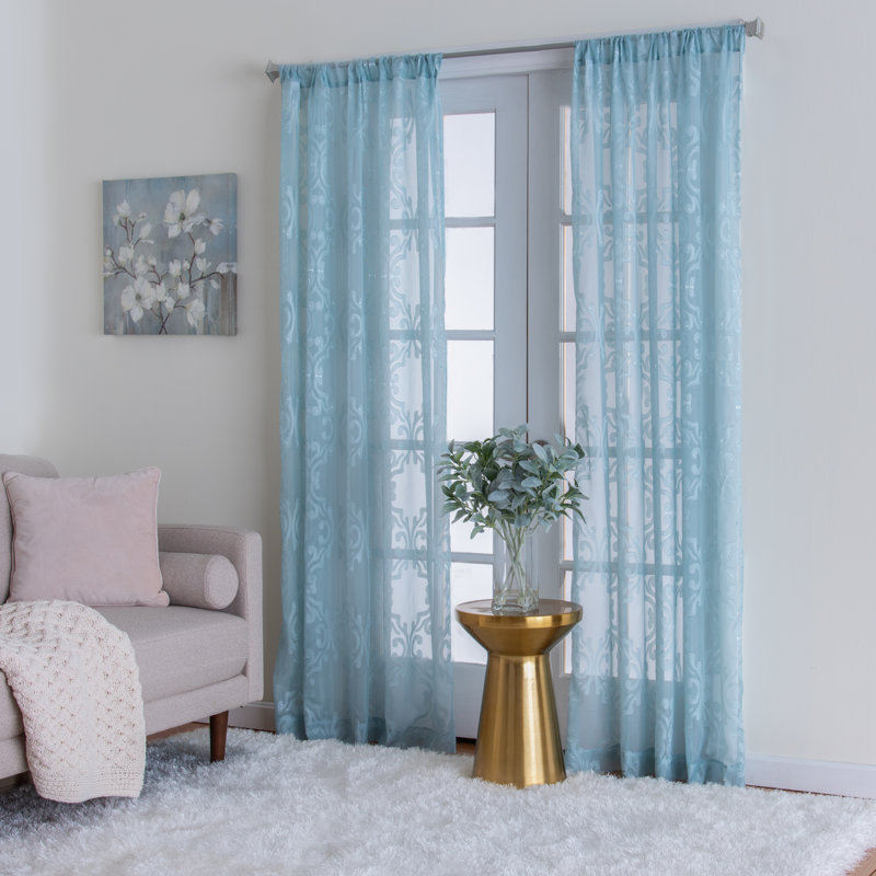 Foulton 100% Polyester Sheer Solid Clip Curtain Panel with Rod Pocket Top, 55" W x 63" L, Mineral