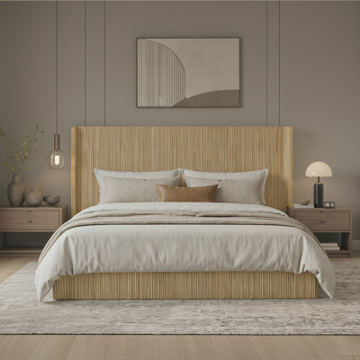 52.4" Tall Headboard Platform Bed Frame with Vertical Texture Design, King Size