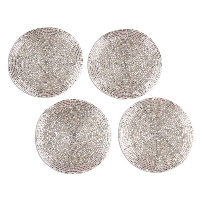 Ensemble de tables perlées en verre argenté Handmade Elegance (12 pièces), Gris