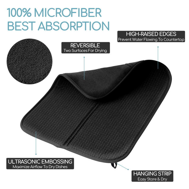 3 Pack Dish Drying Mat, Microfiber Dish Drying Mats For Kitchen Counter, Ultra Absorbent Dish Drainers For Kitchen Counter, 14"X17" Dish Drying Pad For Countertops Or Sinks