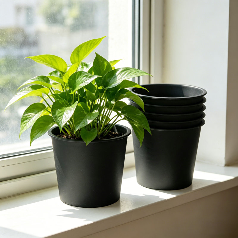 5 Inch Round Nursery Plant Pots, 5-Pack Uv Resistant Plastic Planters With Drainage Hole, Lightweight Indoor Outdoor Garden Flower Pots
