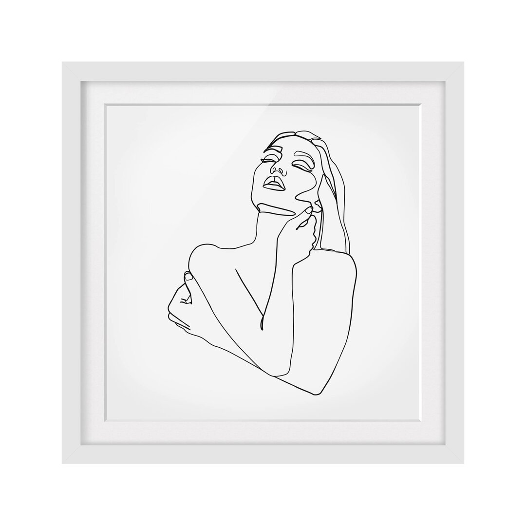 Gerahmtes Poster Line Art Woman Upper Body Black White