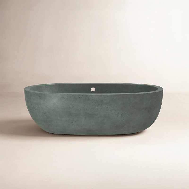 Avalon NativeStone Concrete Freestanding Oval Soaking Bathtub, 22" H x 36" W x 66" L, Forest