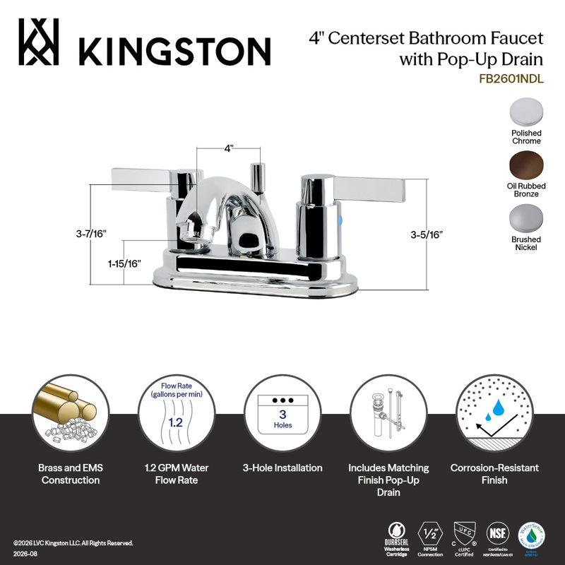 Robinet de salle de bain central à avec ensemble de drain nuvofusion, Bronze huilé