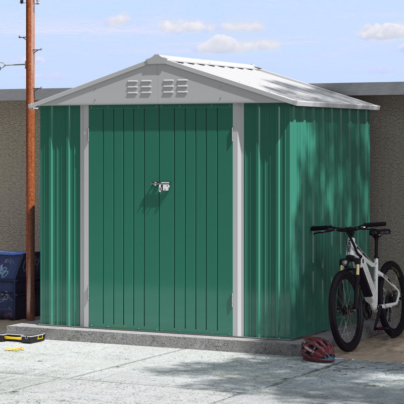Remise de rangement en métal l 8 pi. X P 6 pi., Vert/blanc