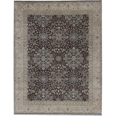 Tapis brun et doré de haute qualité noué à la main