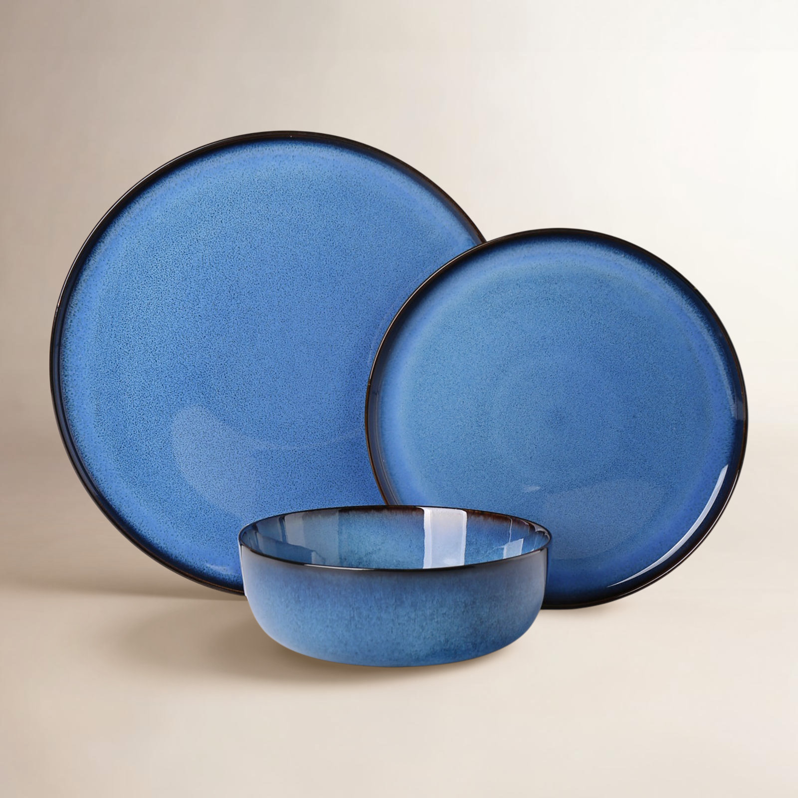 ALOFMO Gold Ingot 12 Piece Stoneware Dinnerware Set, Service for 4, Blue