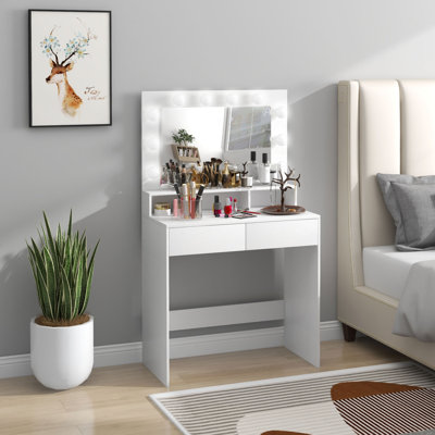 Coiffeuse avec miroir à DEL, bureau de maquillage avec 2 tiroirs