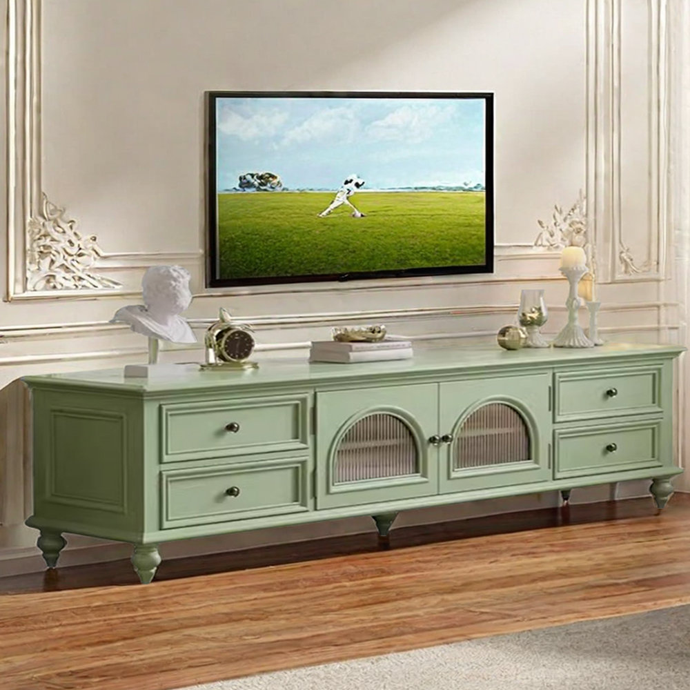jessica All Solid Wood Retro Green TV Cabinet 94.4'' W Storage Credenza ...