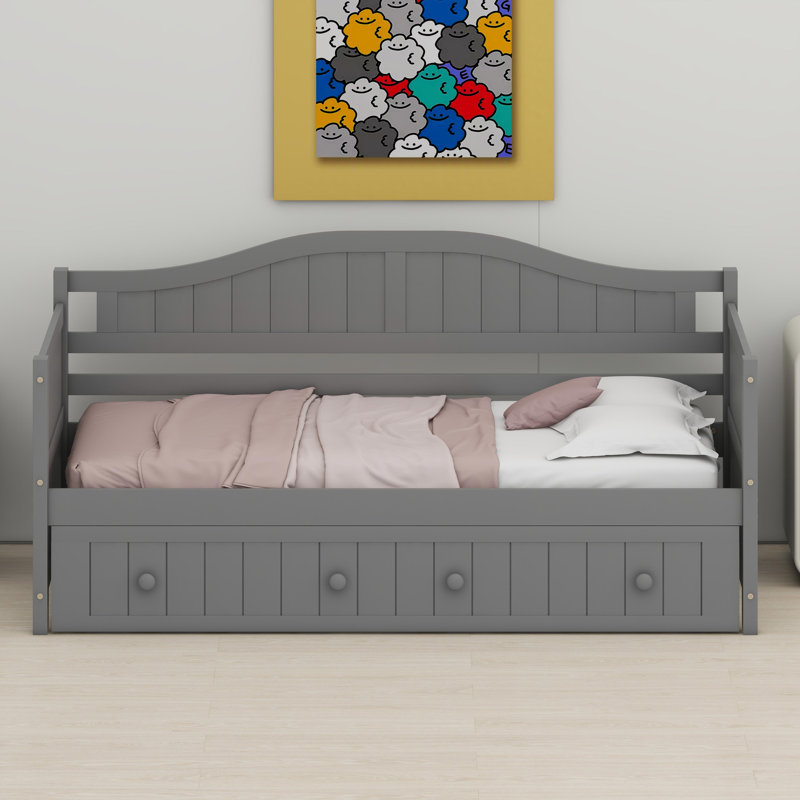 Multi-Functional Wood Daybed Featuring Hidden Trundle Bed and Dual-Purpose Sofa Design, Gray