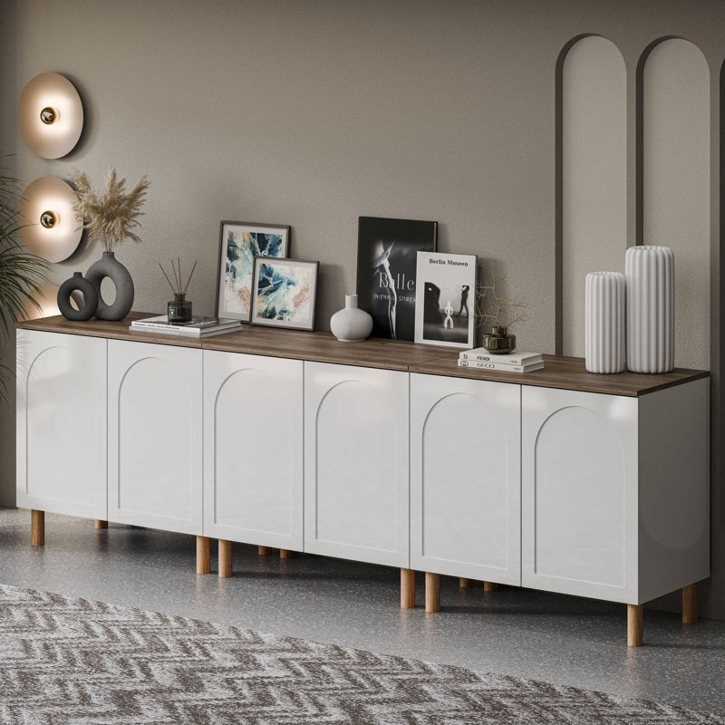 Bohem Sideboard with MDF Doors, White/Walnut, 34" x 105" W x 20" D